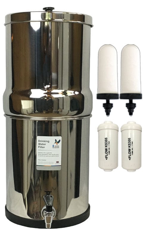 16 Litre British Berkefeld Gravity Fluoride Reduction Water Filter System with Doulton Filters with PF-4 Elements